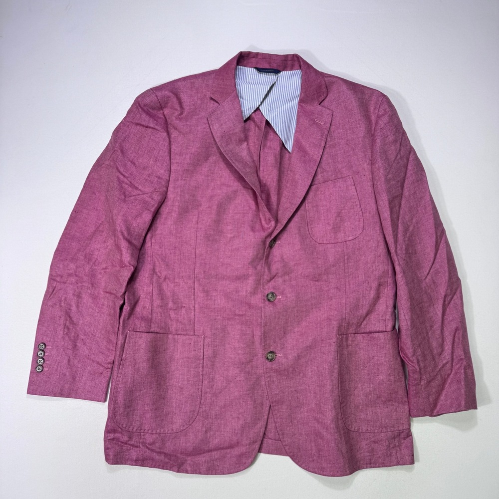 Brooks Brothers Regent Fit 46L Blazer Pink Angelico Italian Linen Sport Coat Men